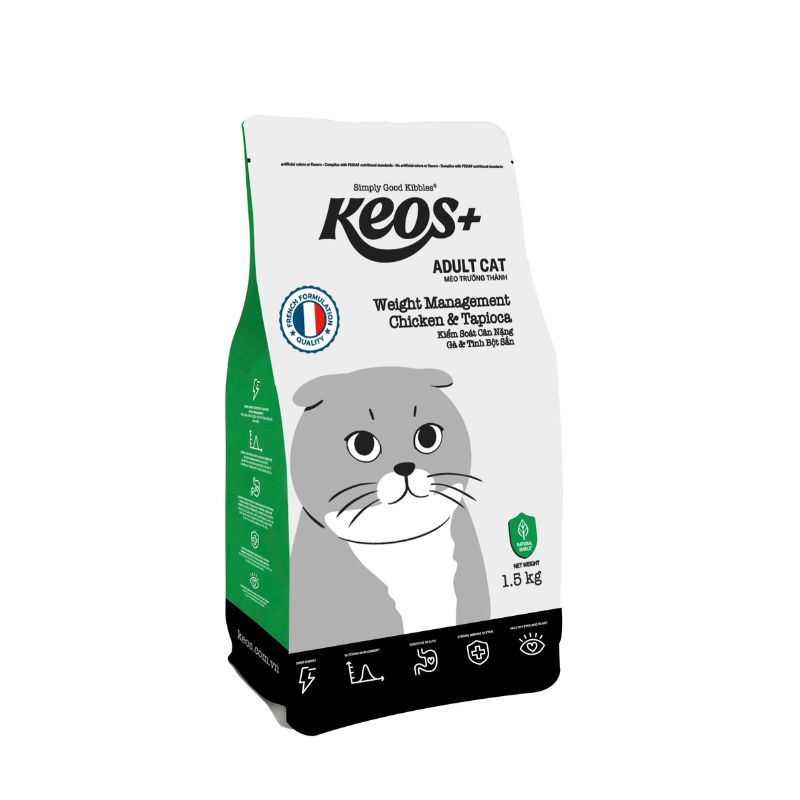 Hạt Cho Mèo Trưởng Thành Keos Weight Management Kiểm Soát Cân Nặng Túi 1.5kg