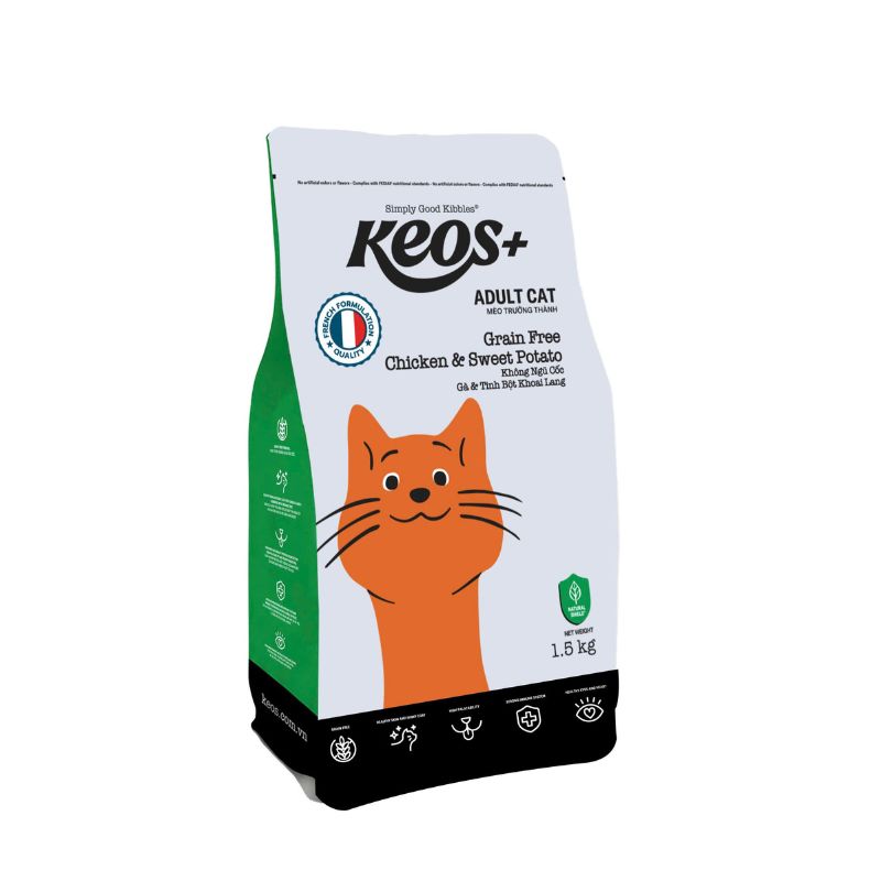 Hạt Cho Mèo Trưởng Thành Keos Grain Free Túi 1.5kg