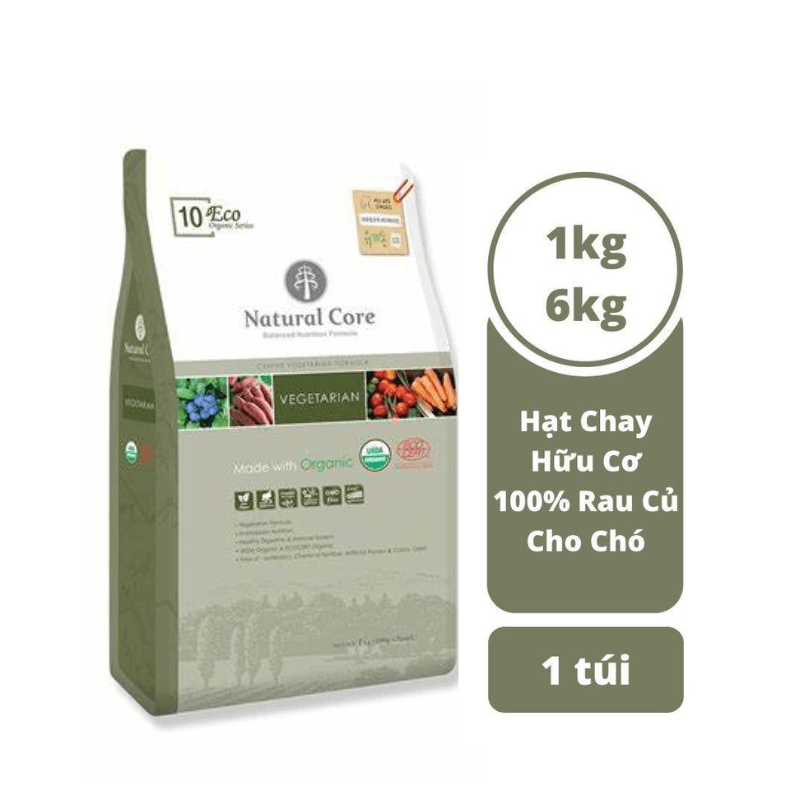 Thức Ăn Hạt Chay Cho Chó Hữu Cơ Natural Core - Gạo Lứt, Khoai Lang & Nhân Sâm - Paddy Pet Shop