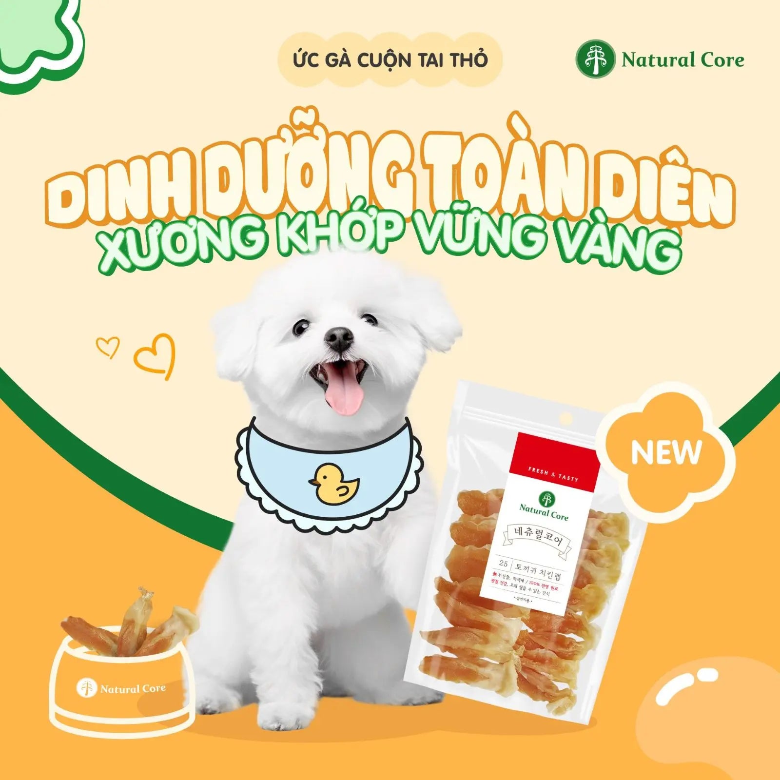Bánh Thưởng Cho Chó Natural Core Ức Gà Cuộn Tai Thỏ 140g