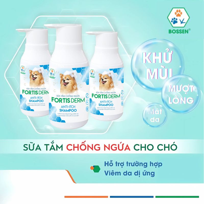 Sữa Tắm Cho Chó Bossen Fortis Derm Chống Ngứa 250ml