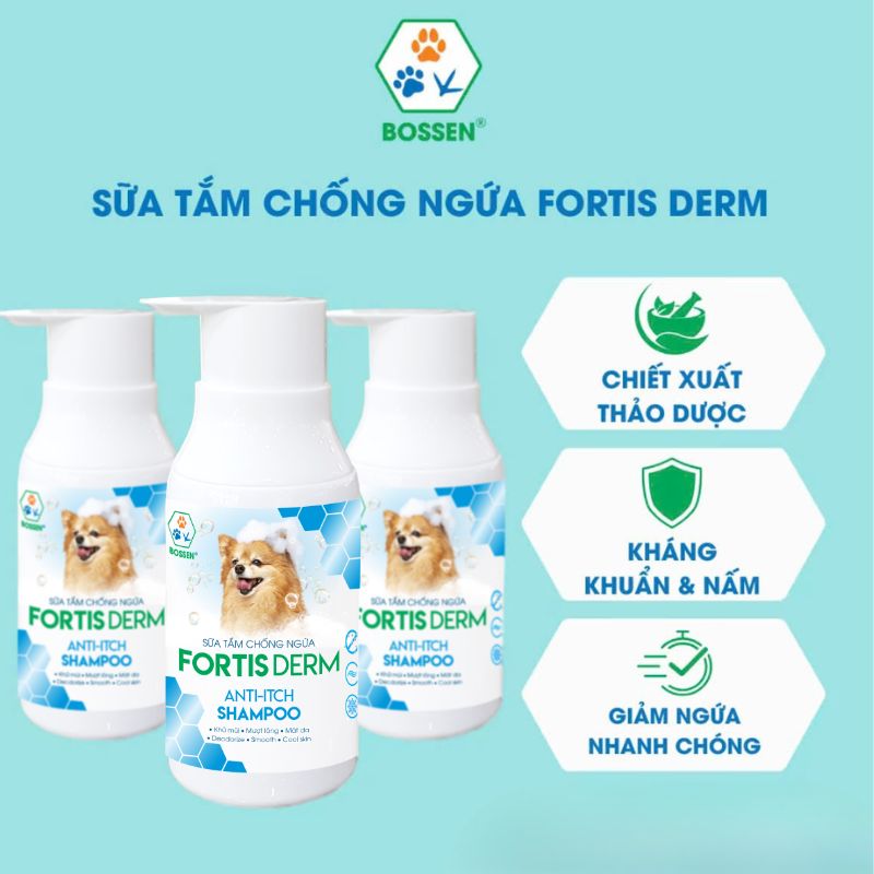 Sữa Tắm Cho Chó Bossen Fortis Derm Chống Ngứa 250ml