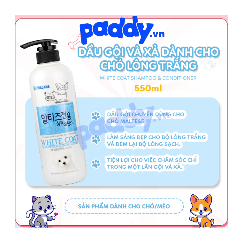 Sữa Tắm Chó Lông Trắng Forcans White Coat 550ml - Paddy Pet Shop
