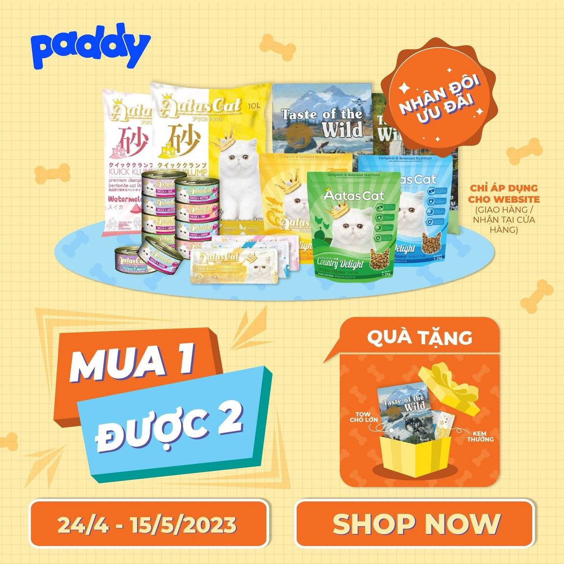 Khuyến Mãi MUA 1 TẶNG 1 - Thức Ăn Chó, Mèo Taste Of The Wild & Aatas